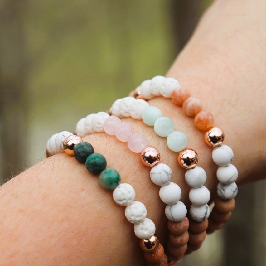 assortment of gemstone bracelets