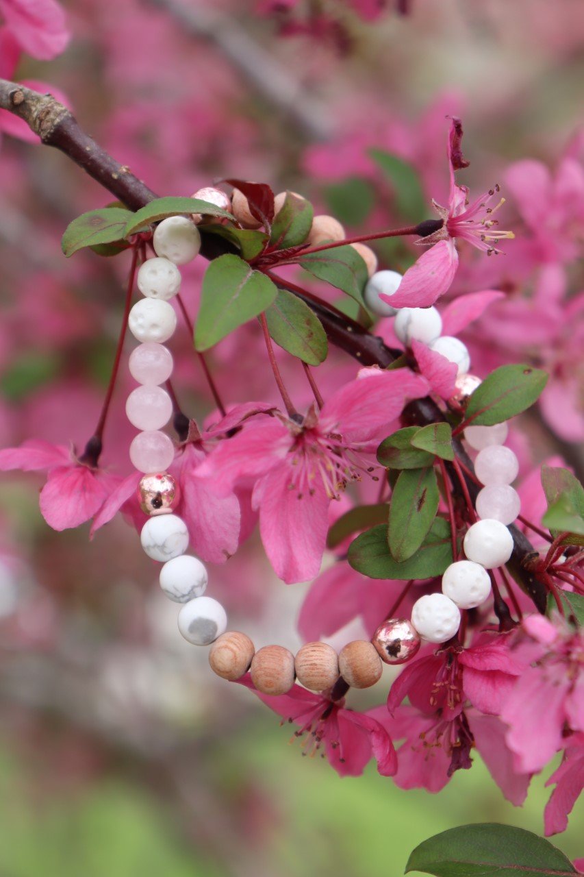 pink gemstone bracelet with lava beads