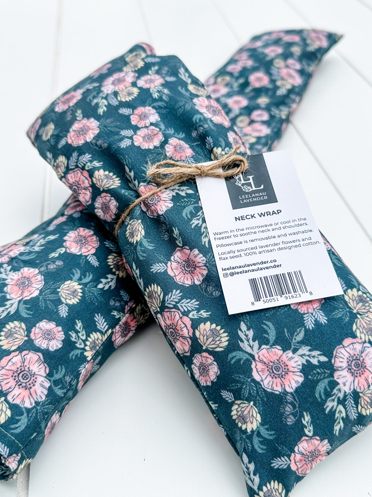 Lavender neck wrap with artisan designed flower fabric