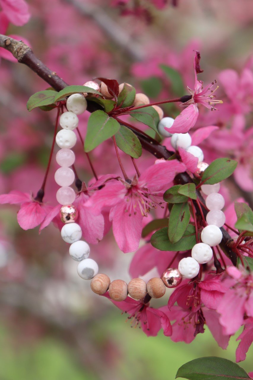 pink gemstone bracelet with lava beads